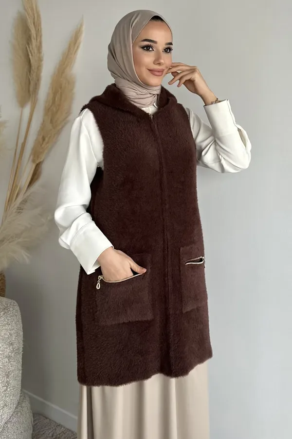 Kadın Kısa Kol Fermuarlı Yelek