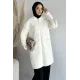 Kadın Kol Düğmeli Fermuarlı Uzun Ceket