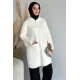 Kadın Kol Düğmeli Fermuarlı Uzun Ceket