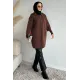 Kadın Kol Düğmeli Fermuarlı Uzun Ceket