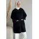 Kadın Kol Düğmeli Fermuarlı Uzun Ceket