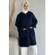 Kadın Kol Düğmeli Fermuarlı Uzun Ceket