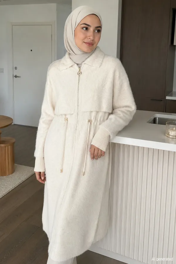 Kadın Omuz Pelerinli Fermuarli Ceket