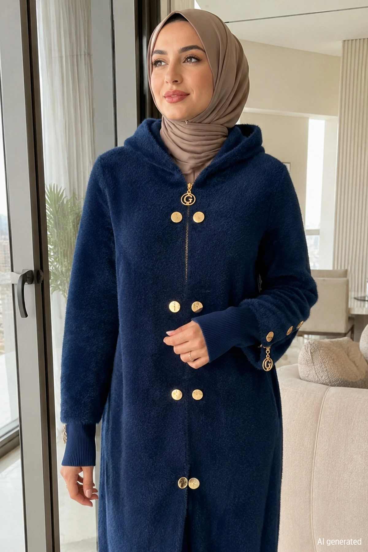 Kadın Fermuar Ve Düğme Detaylı Uzun Ceket
