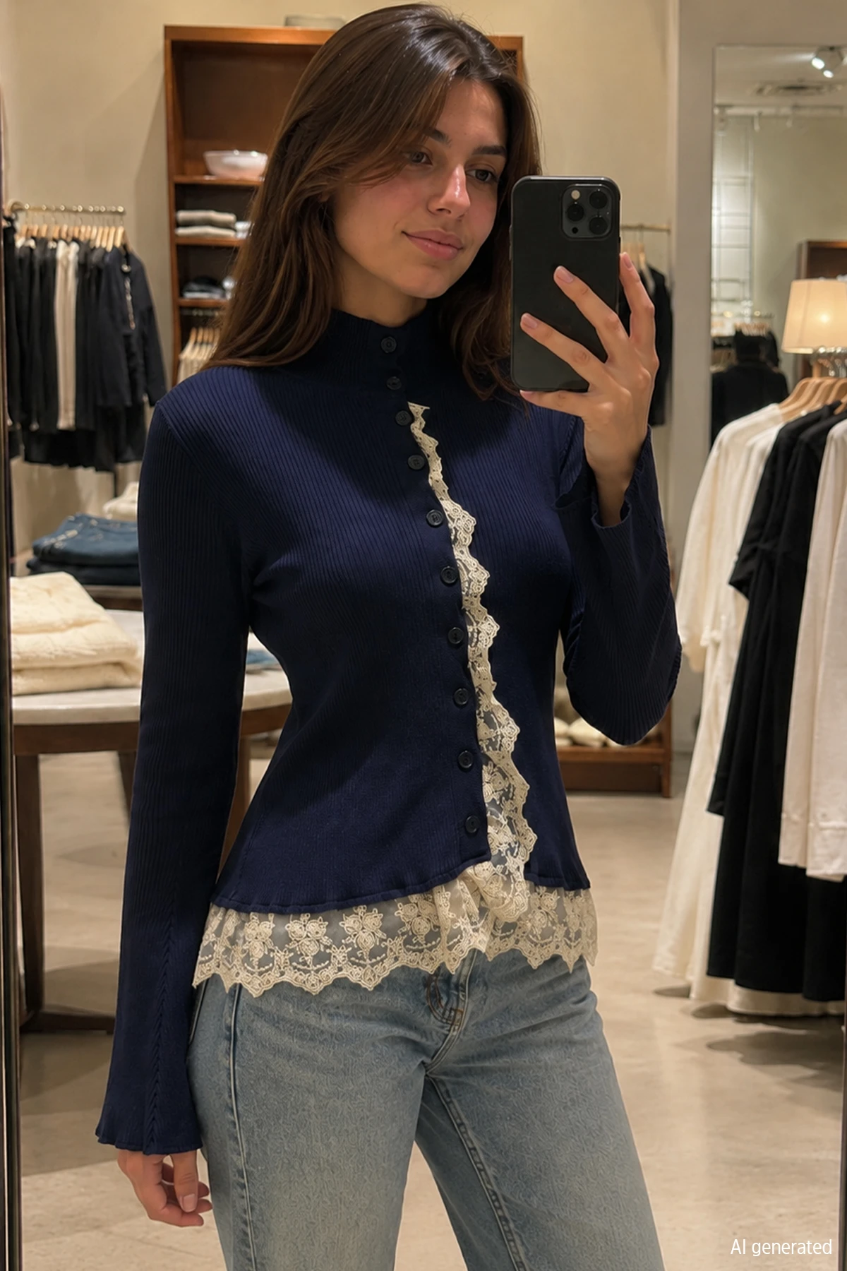 Kadın Etek Ucu Ve Ön Kısmı Dantelli Ceket