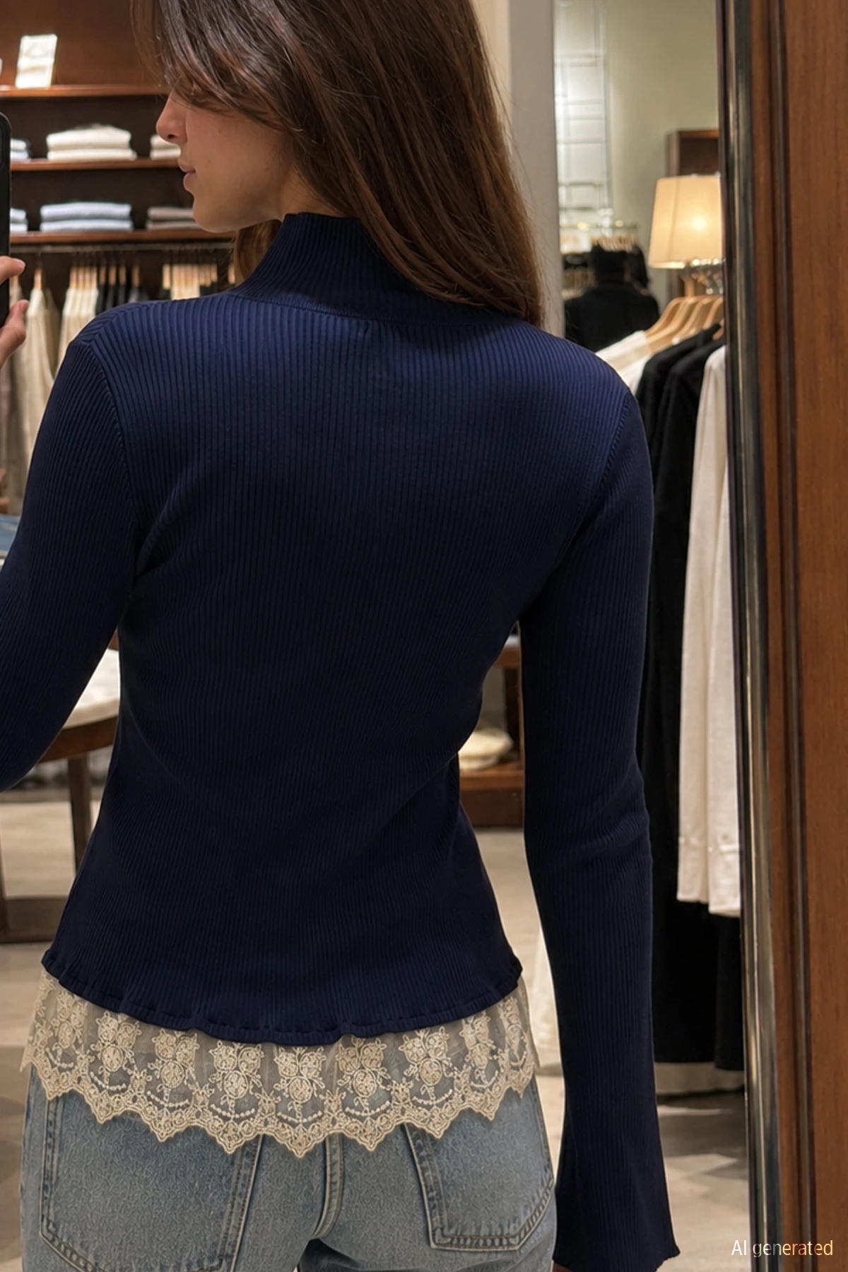 Kadın Etek Ucu Ve Ön Kısmı Dantelli Ceket