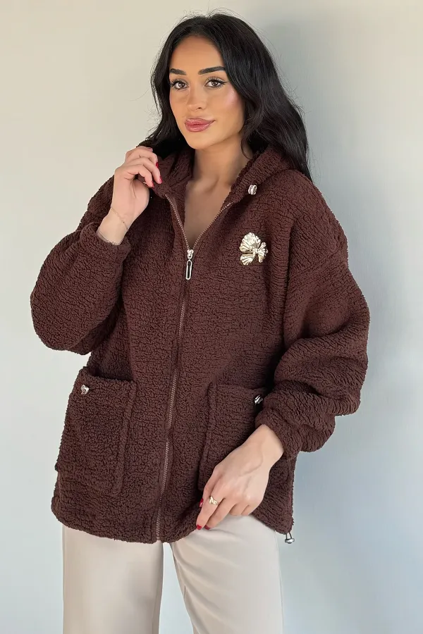 Kadın Bel Büzgülü Peluş Ceket