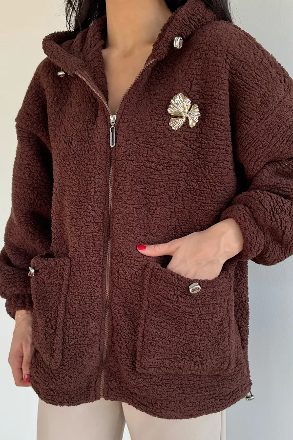 Kadın Bel Büzgülü Peluş Ceket