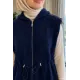 Kadın Omuzlu Fermuarlı Kapşonlu Yelek