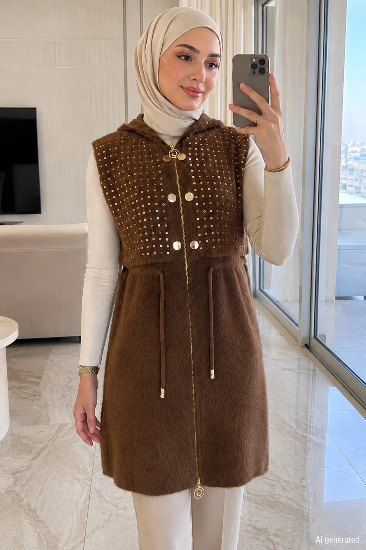 Kadın Taş Baskılı Yelek