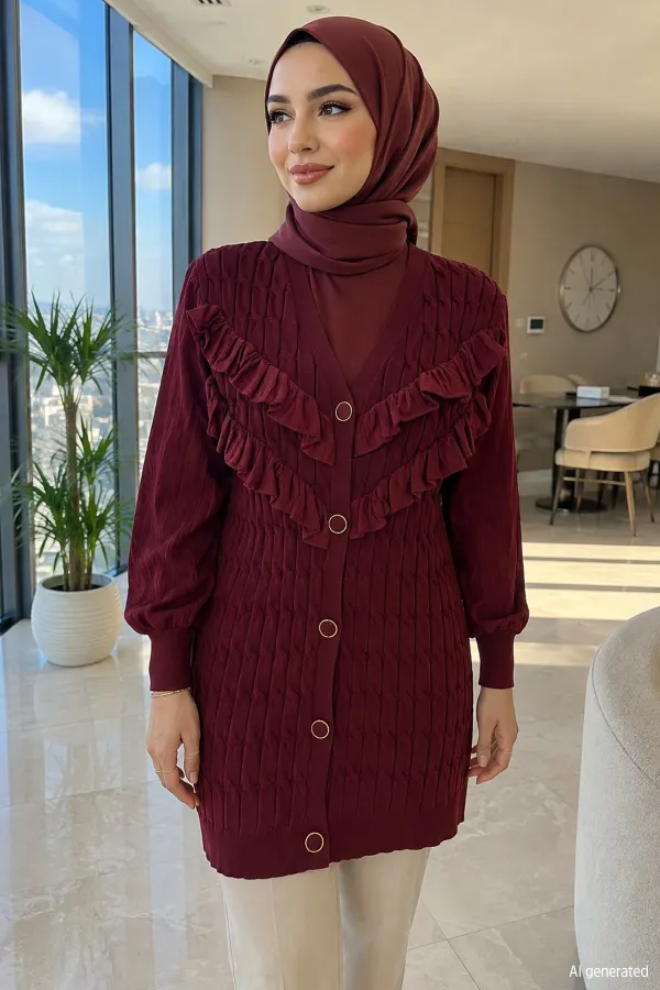 Kadın Fırfırlı Triko Ceket