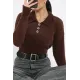 Kadın Gömlek Yaka Üç Düğmeli Bluz