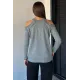 Kadın Zincirli Çift Omzu Açık Bluz