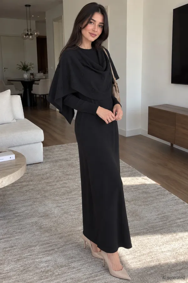 Kadın Pelerinli Elbise