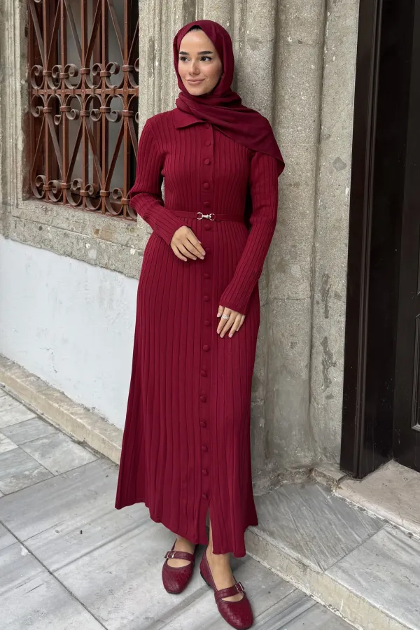 Kadın Önü Düğmeli Uzun Elbise