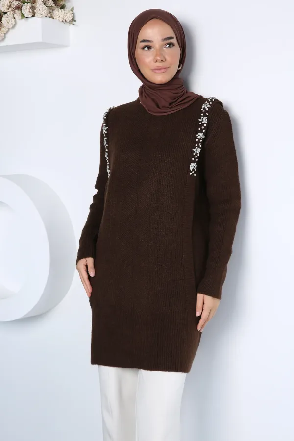 Kadın Omuzları Taşlı Tunik