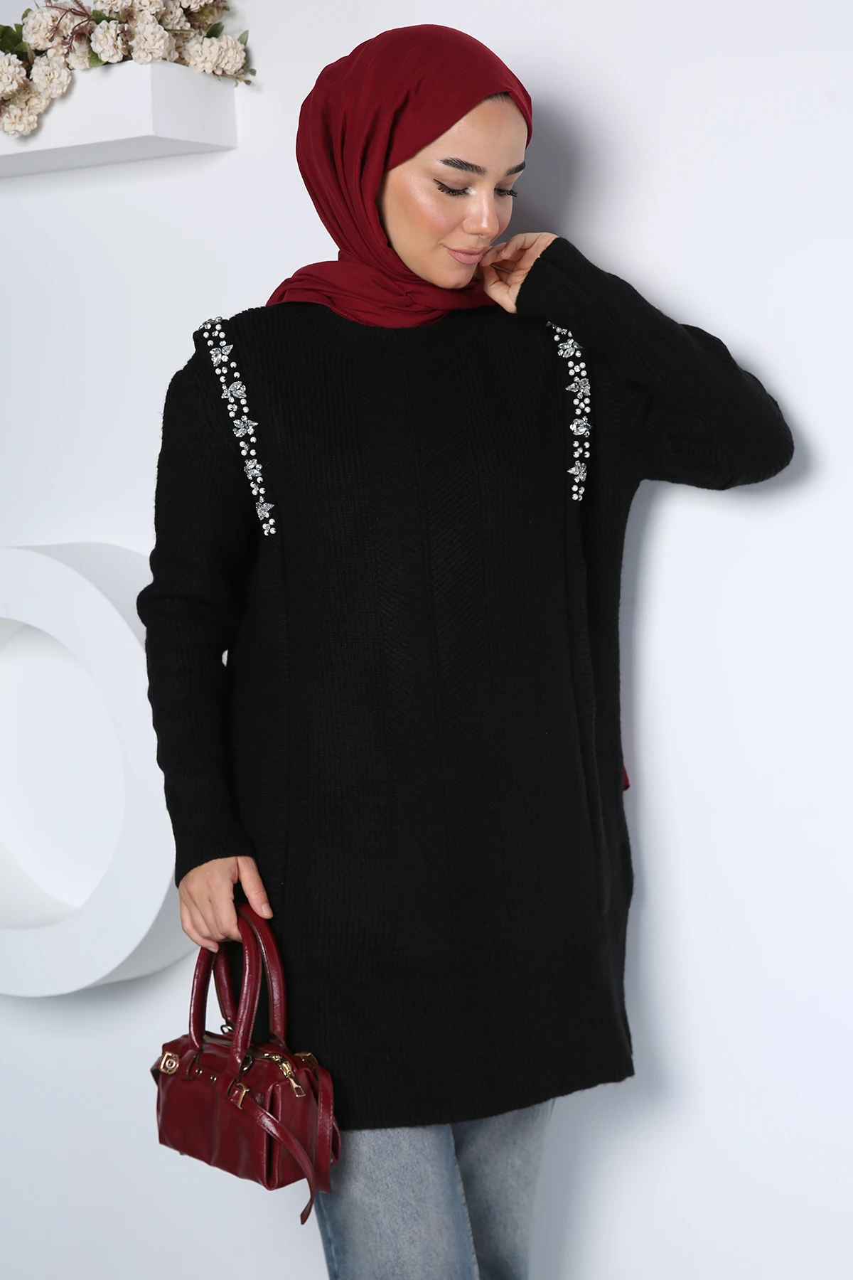 Kadın Omuzları Taşlı Tunik