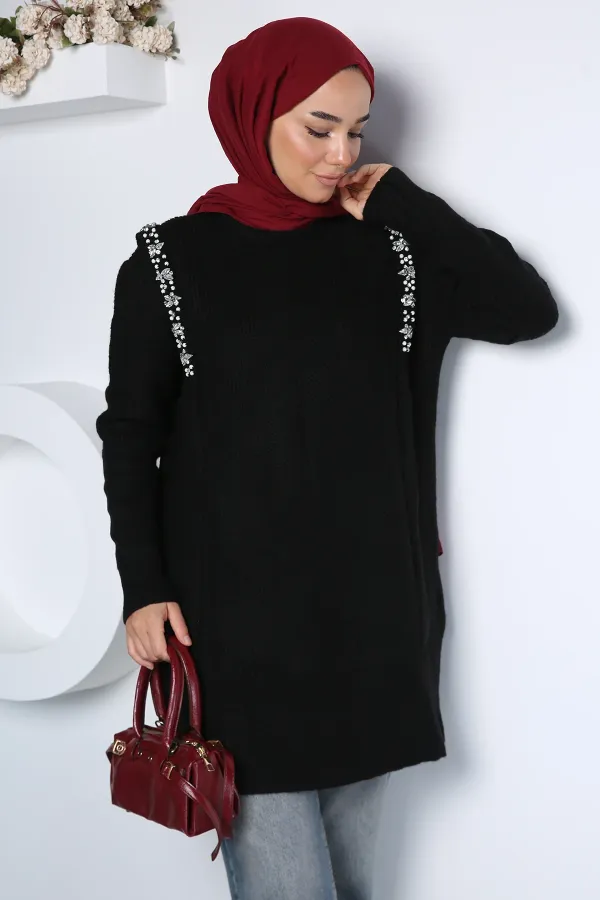 Kadın Omuzları Taşlı Tunik