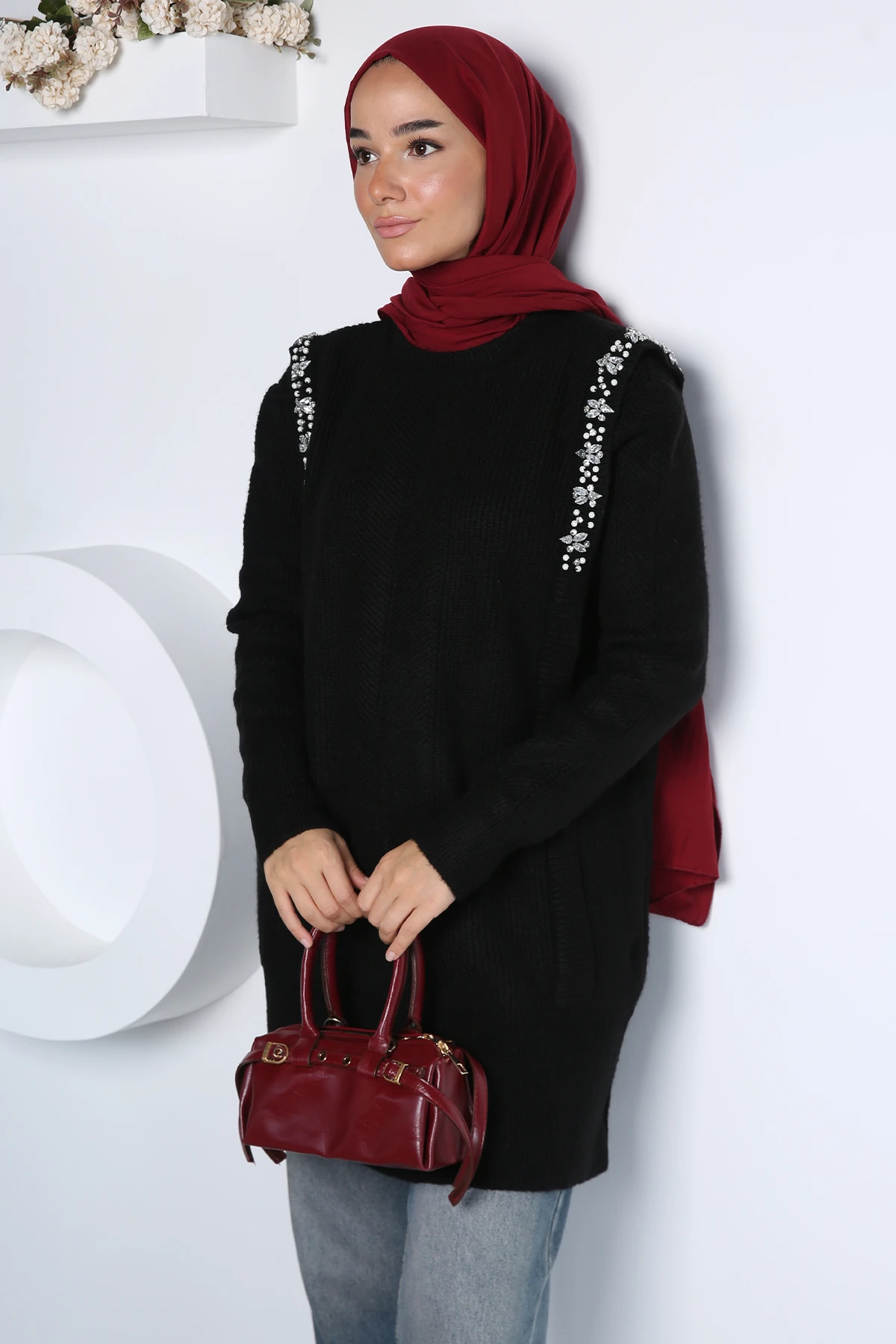 Kadın Omuzları Taşlı Tunik