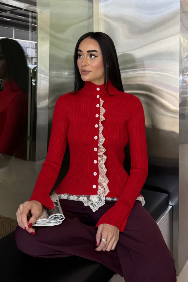 Kadın Etek Ucu Ve Ön Kısmı Dantelli Ceket