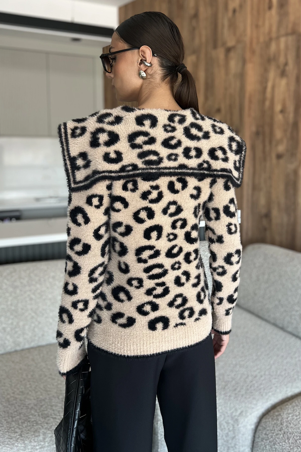 Kadın Leopar Desenli Düğmeli Ceket
