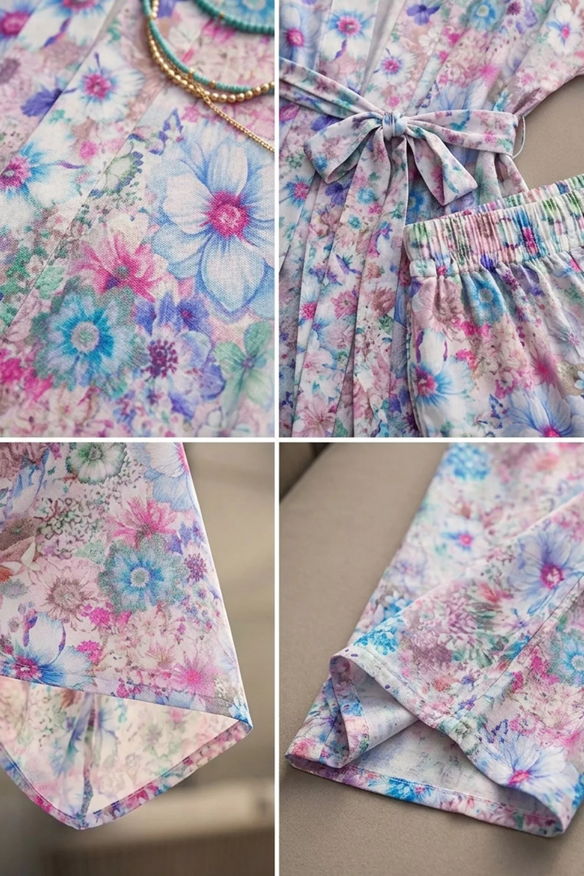 Kadın Çiçek Desenli Kimono Takım