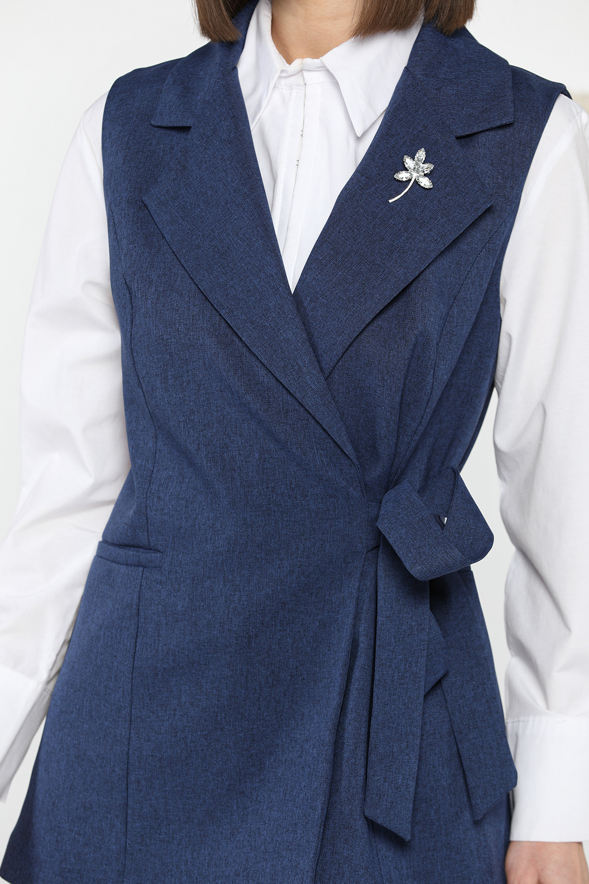 Kadın Yandan Bağlamalı Yelekli İkili Takım