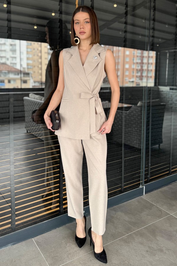 Kadın Yandan Bağlamalı Yelekli İkili Takım