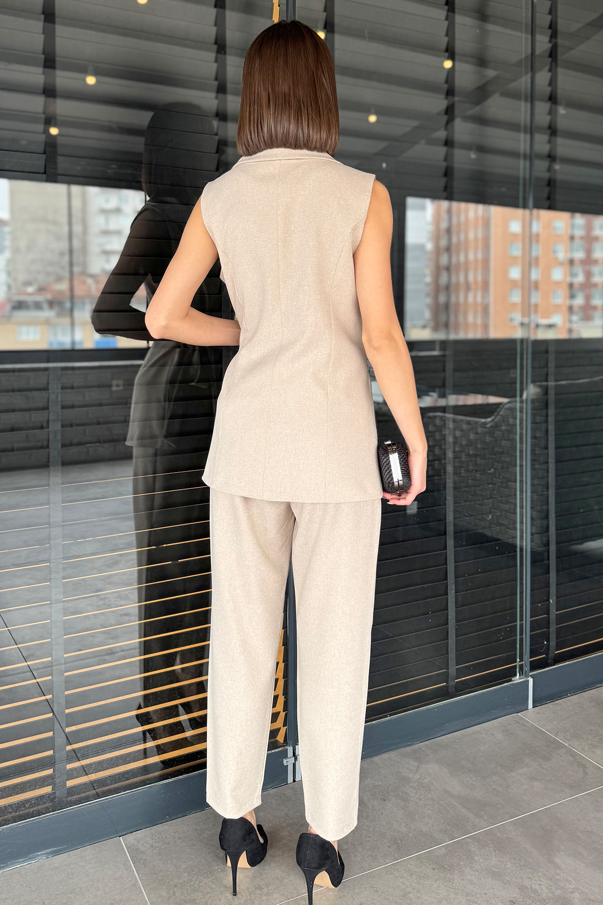 Kadın Yandan Bağlamalı Yelekli İkili Takım