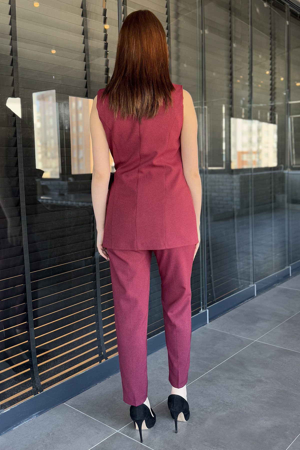 Kadın Yandan Bağlamalı Yelekli İkili Takım