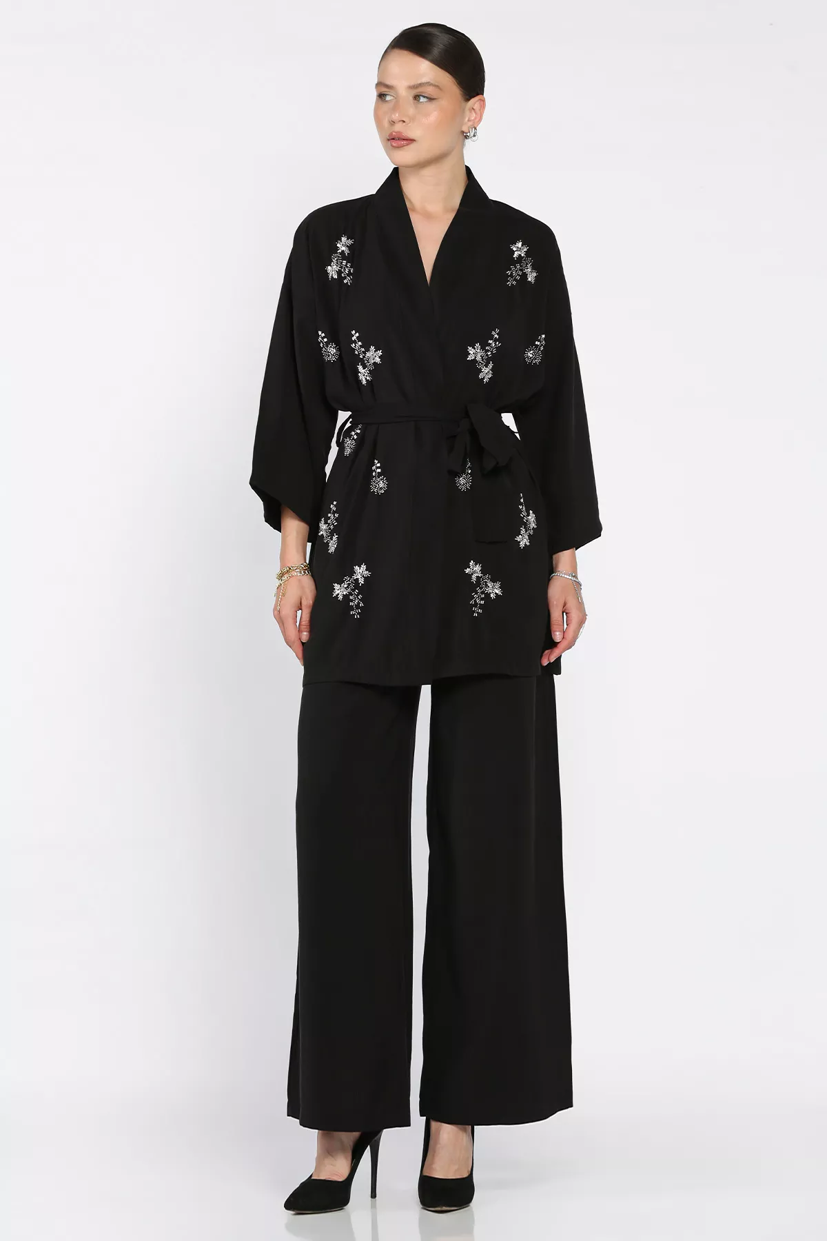 Kadın Taşlı Kimono Takım