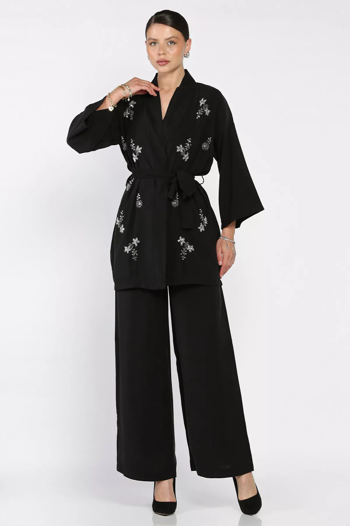 Kadın Taşlı Kimono Takım