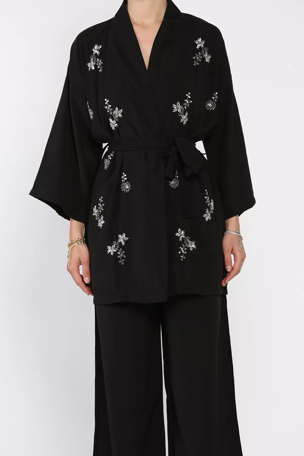 Kadın Taşlı Kimono Takım