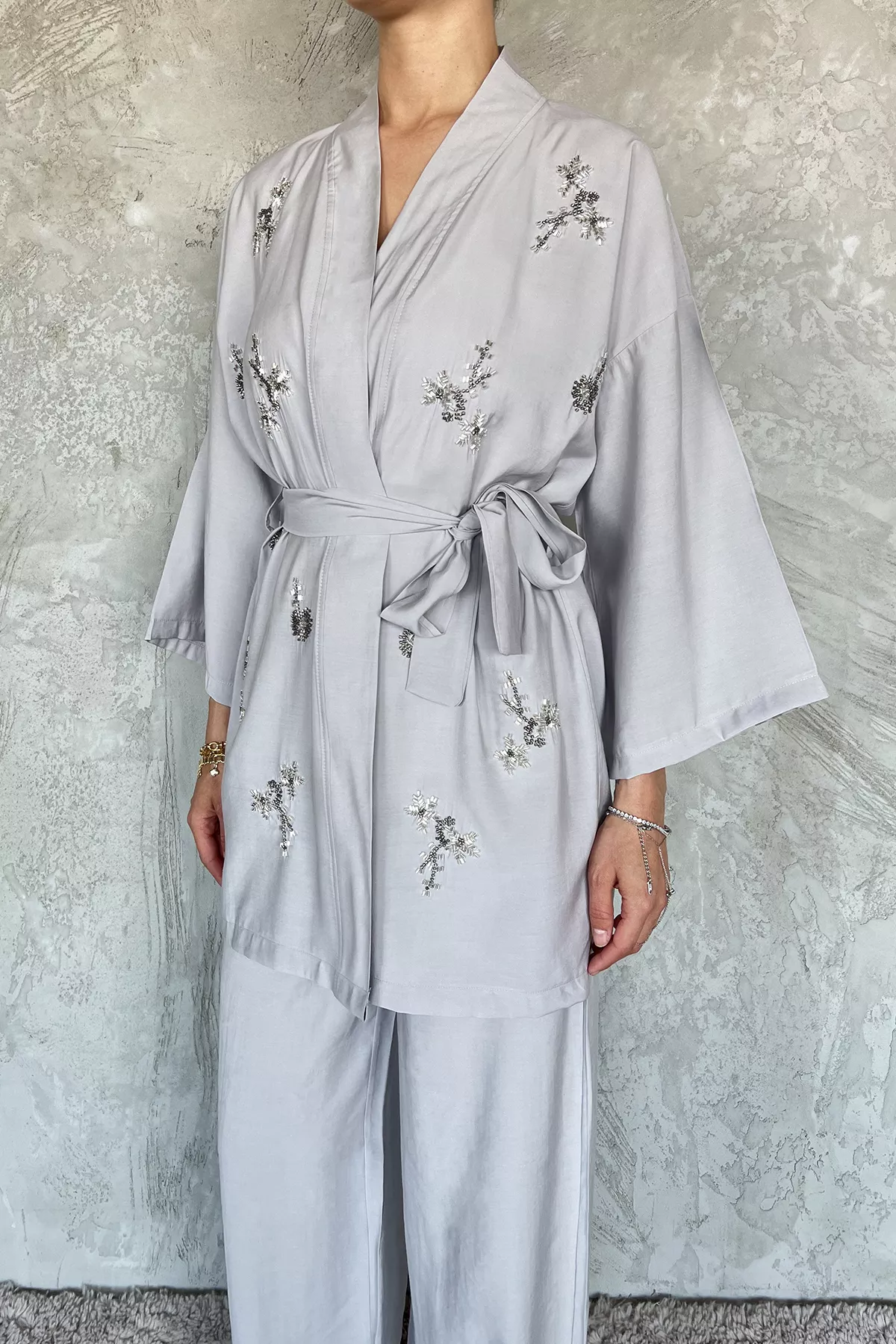 Kadın Taşlı Kimono Takım
