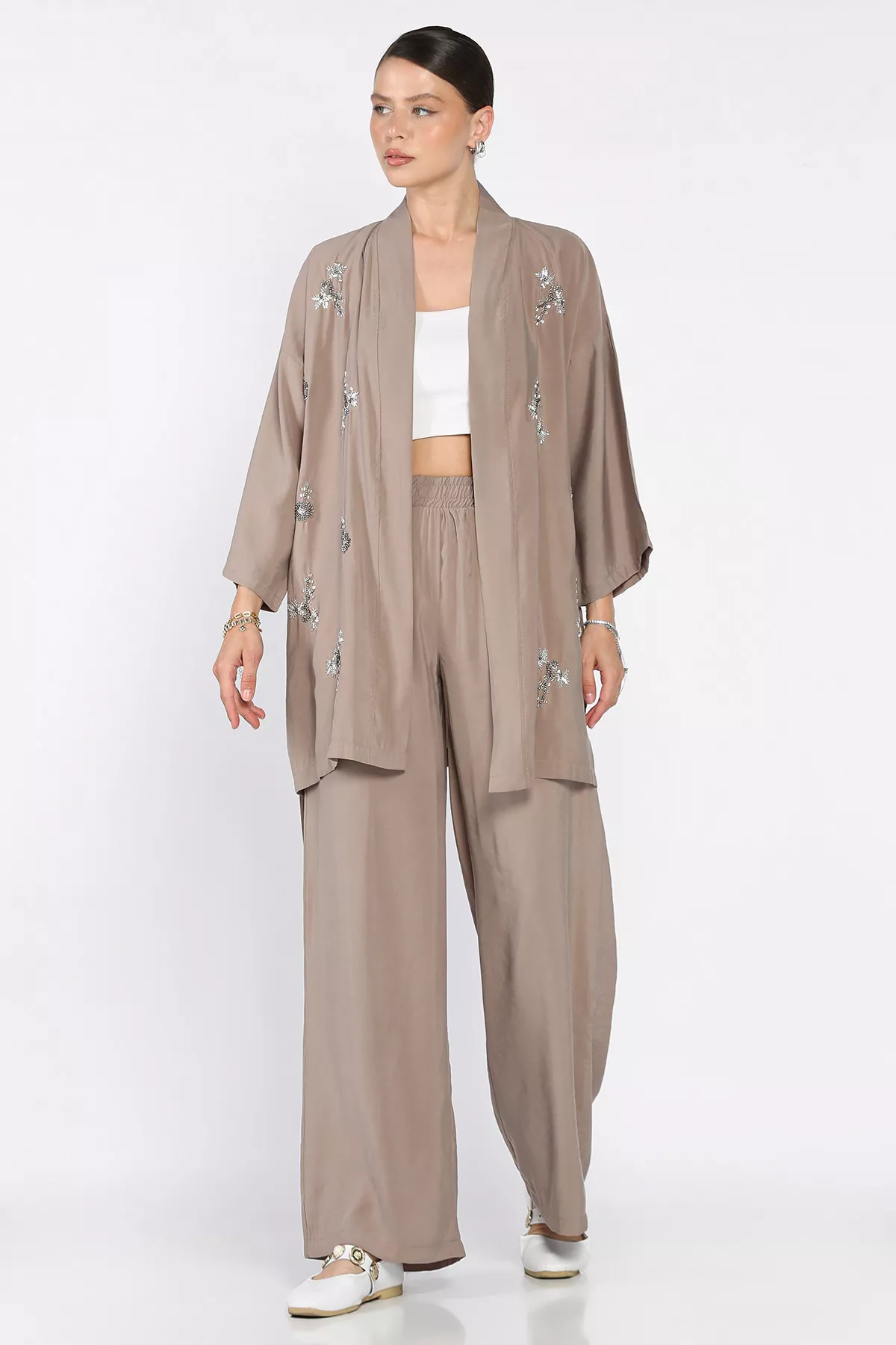 Kadın Taşlı Kimono Takım