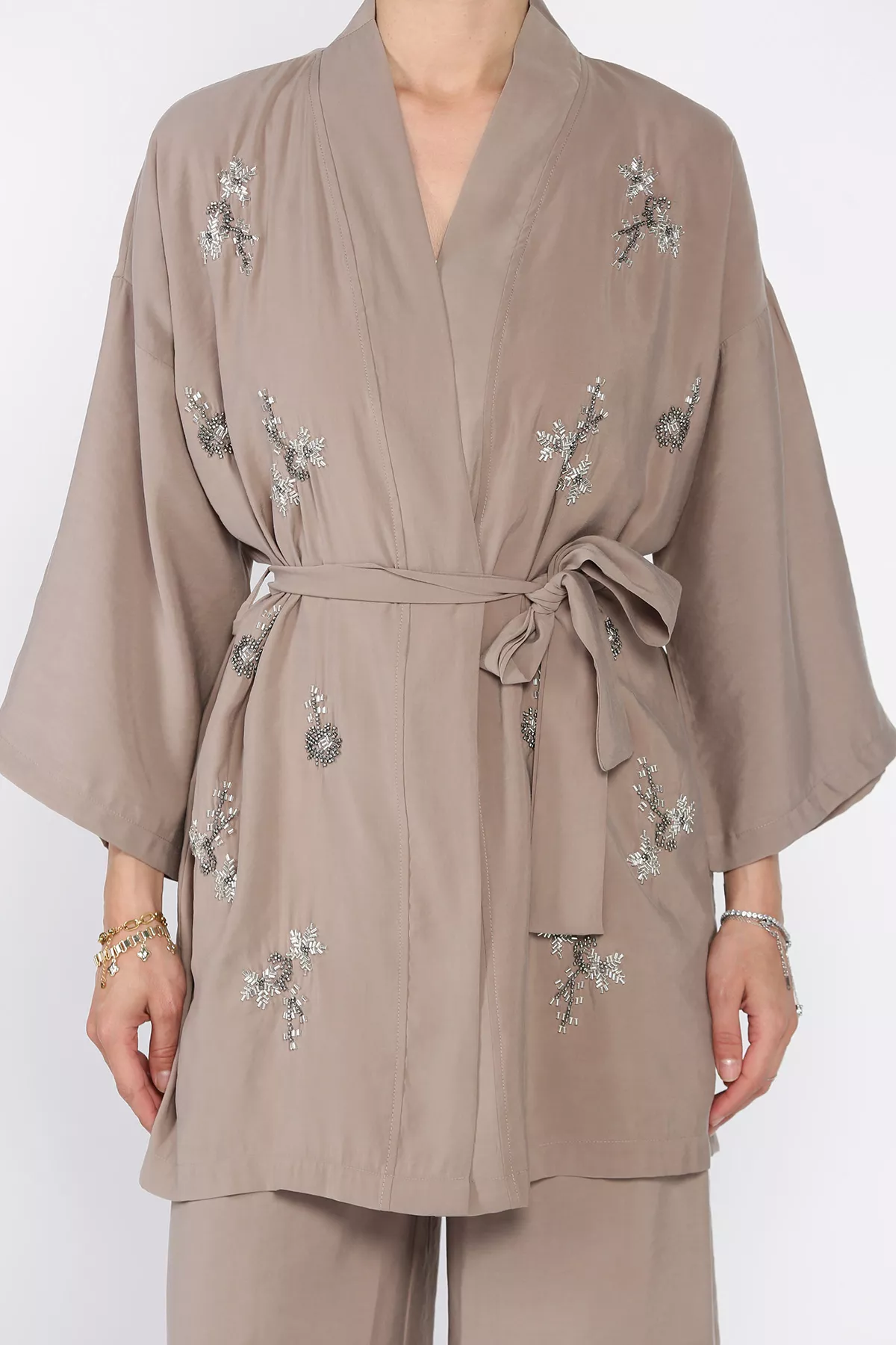 Kadın Taşlı Kimono Takım