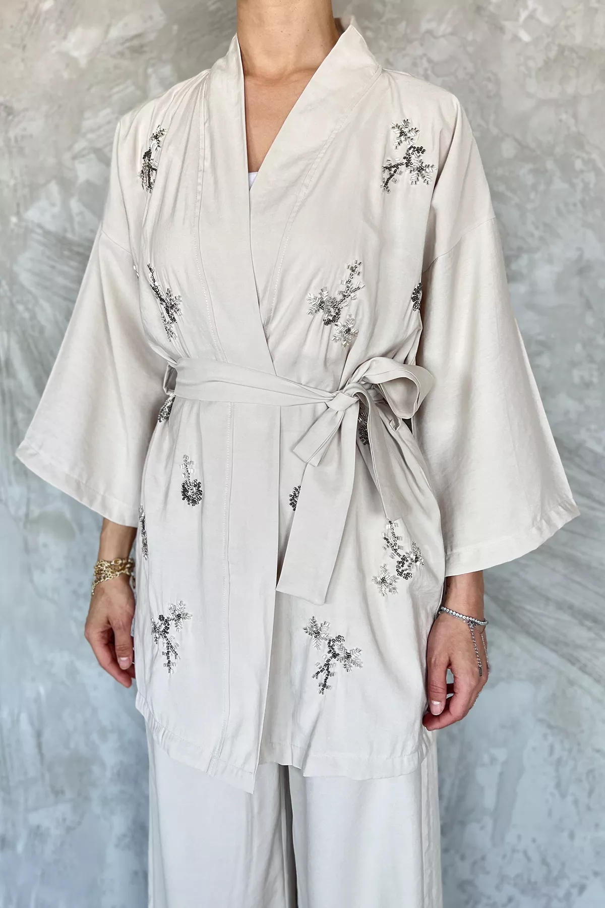 Kadın Taşlı Kimono Takım