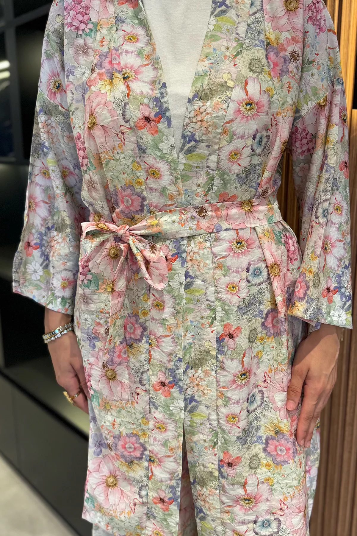 Kadın Çiçek Desenli Kimono Takım
