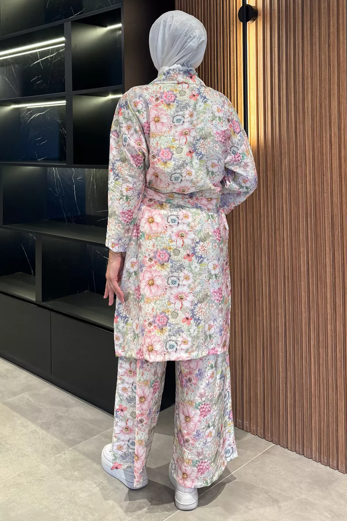 Kadın Çiçek Desenli Kimono Takım