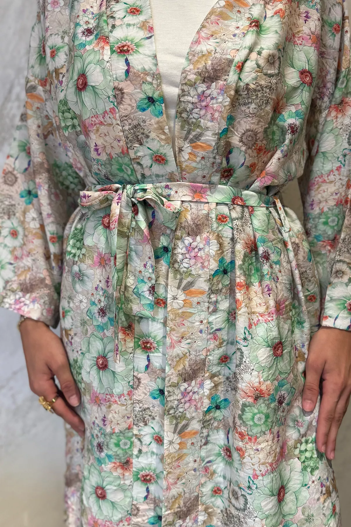 Kadın Çiçek Desenli Kimono Takım