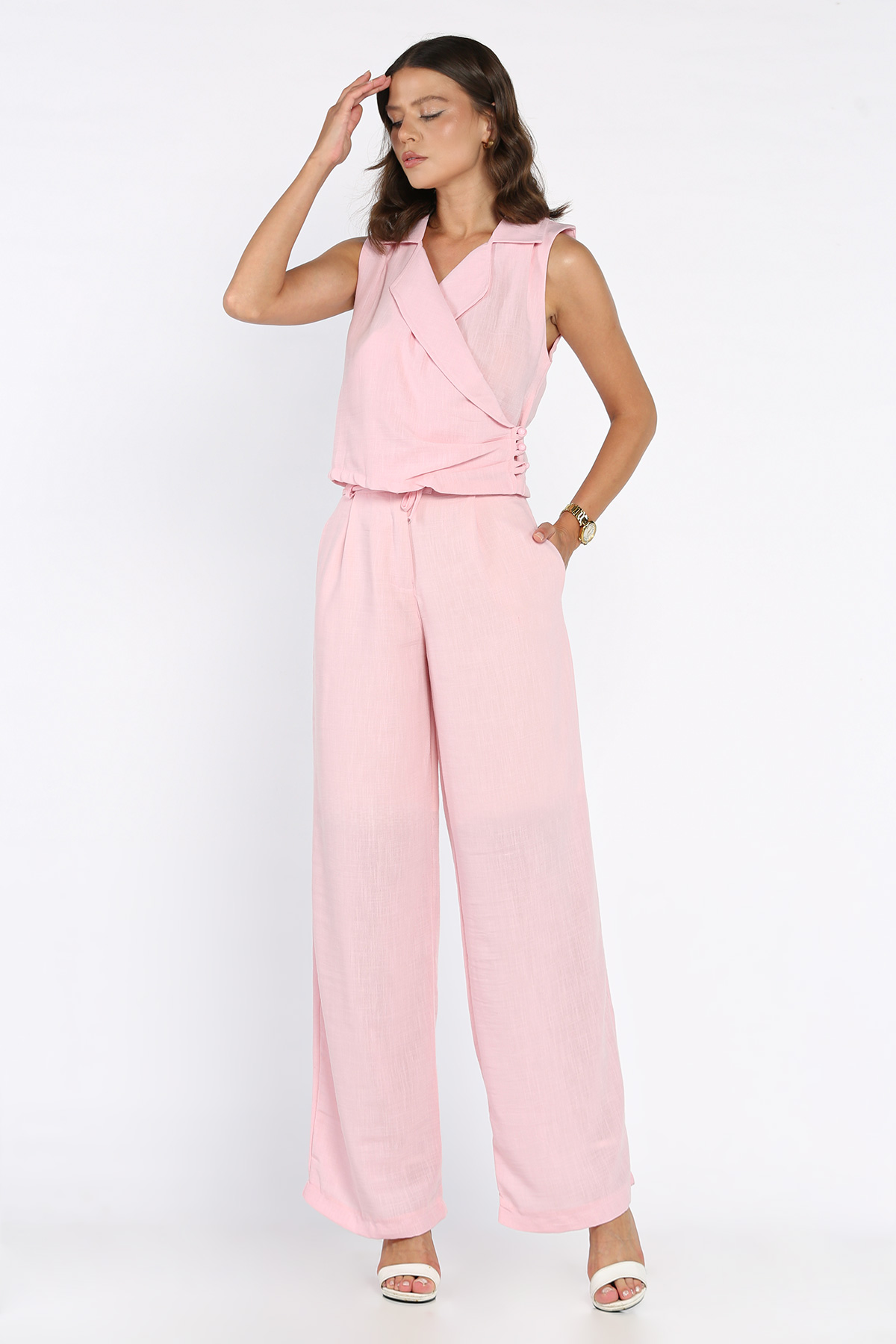 Kadın Kruvaze Yaka Yelek Ve Pantolon Takım