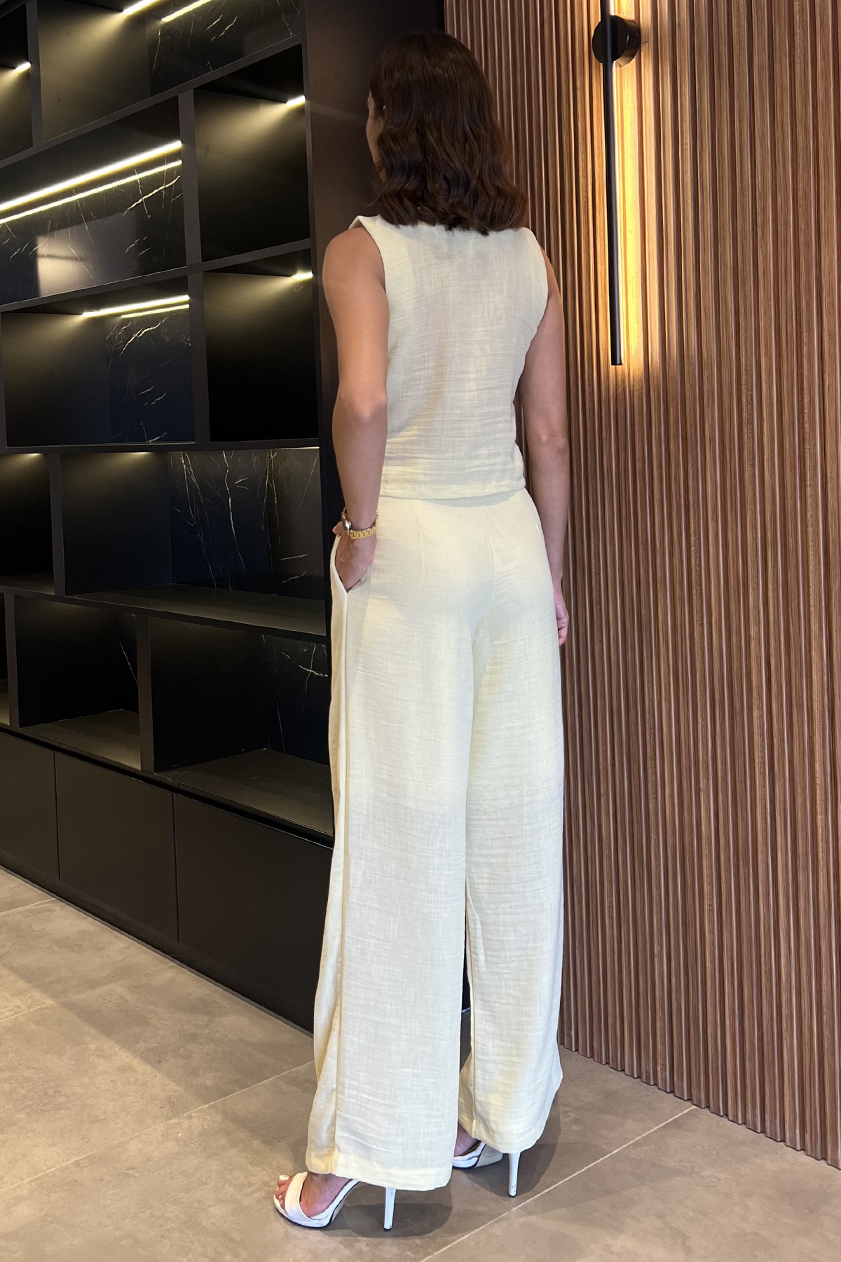 Kadın Kruvaze Yaka Yelek Ve Pantolon Takım