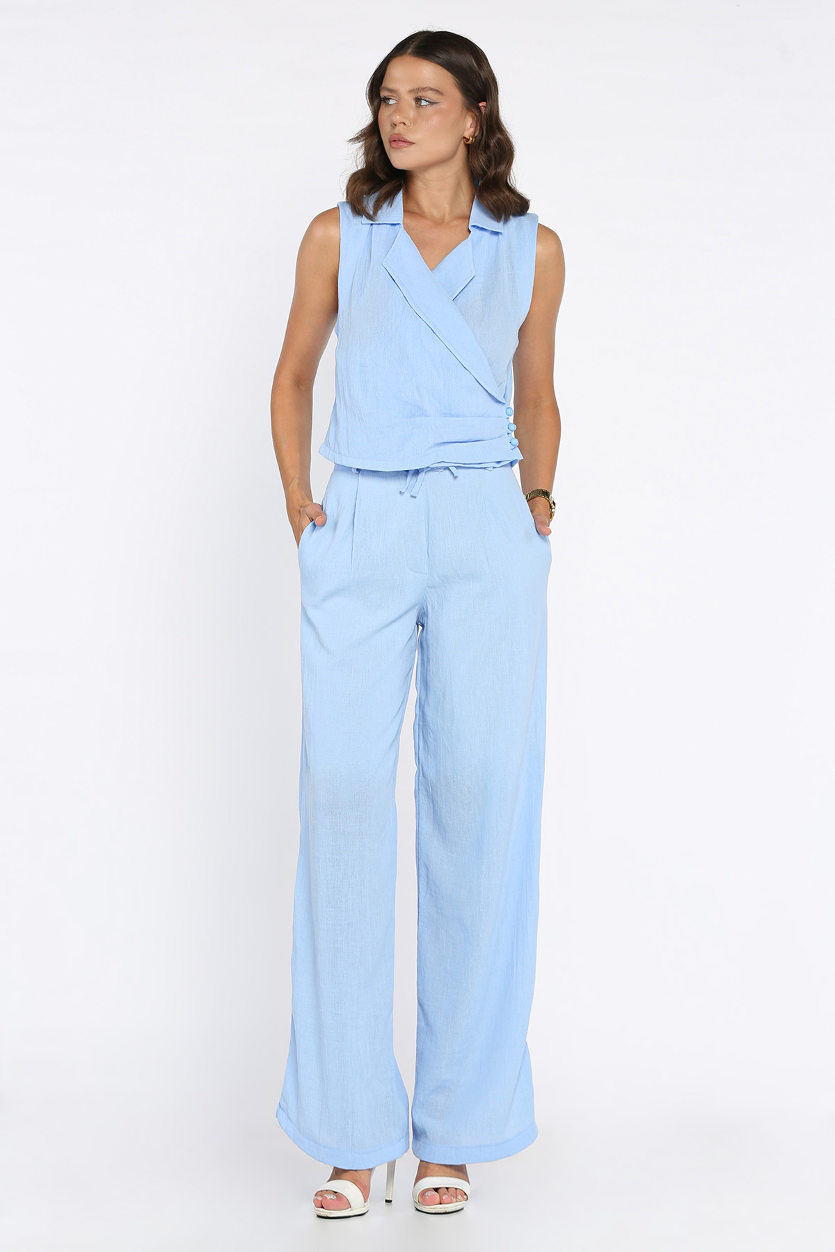 Kadın Kruvaze Yaka Yelek Ve Pantolon Takım