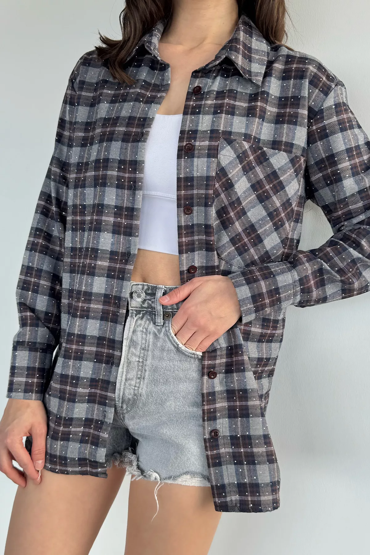 Kadın Ekoseli Salaş Gömlek