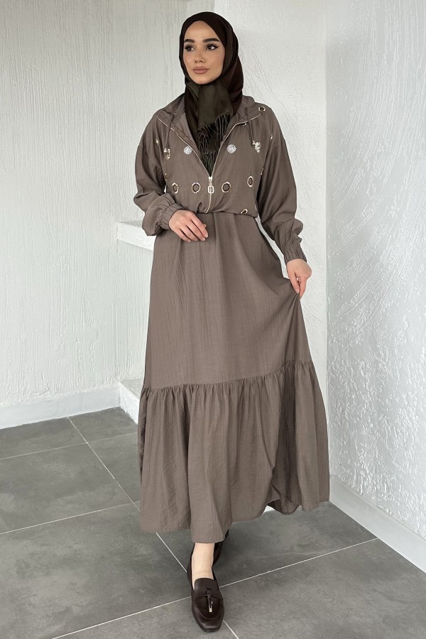 Kadın Ceketi Taşlı Elbise İkili Takım