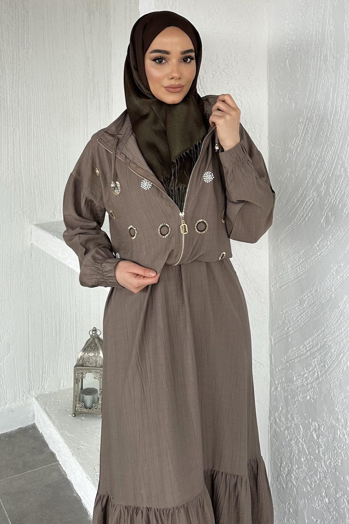 Kadın Ceketi Taşlı Elbise İkili Takım