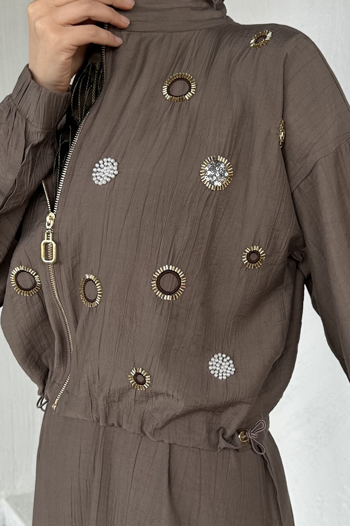 Kadın Ceketi Taşlı Elbise İkili Takım