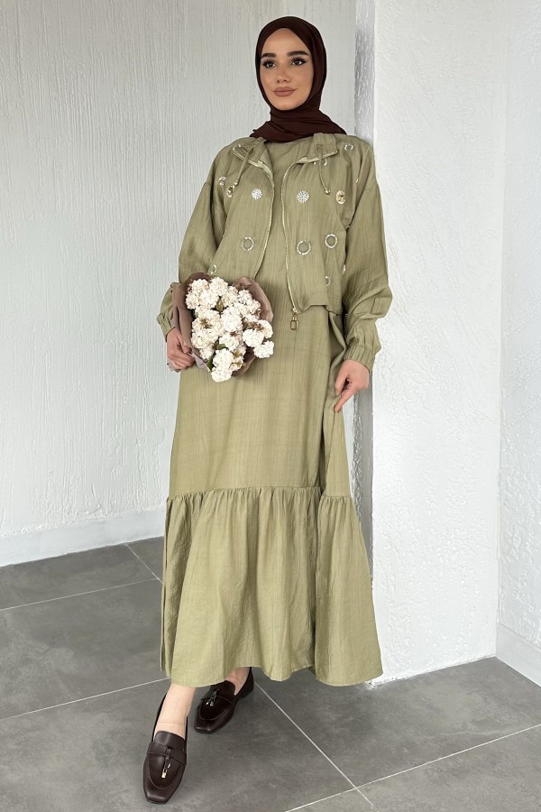 Kadın Ceketi Taşlı Elbise İkili Takım