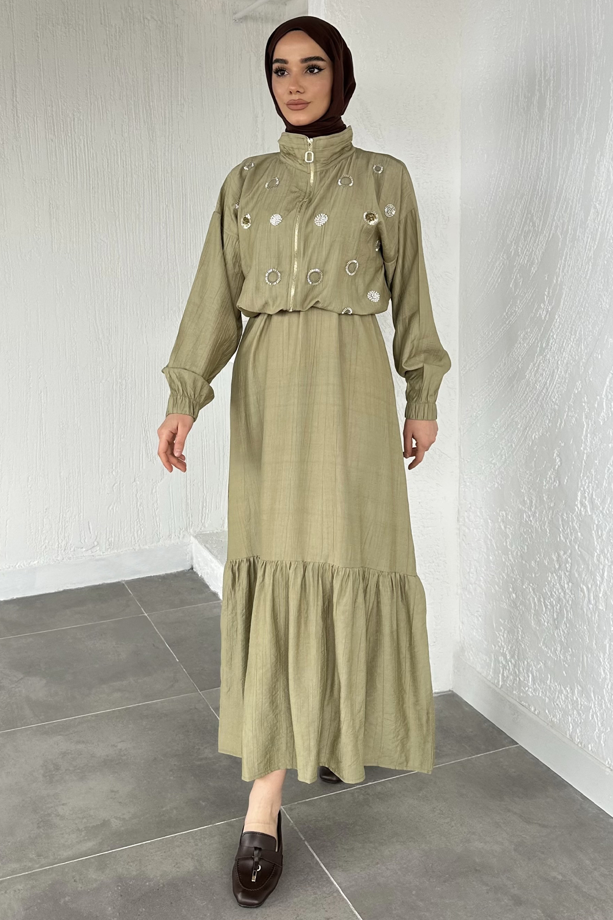 Kadın Ceketi Taşlı Elbise İkili Takım