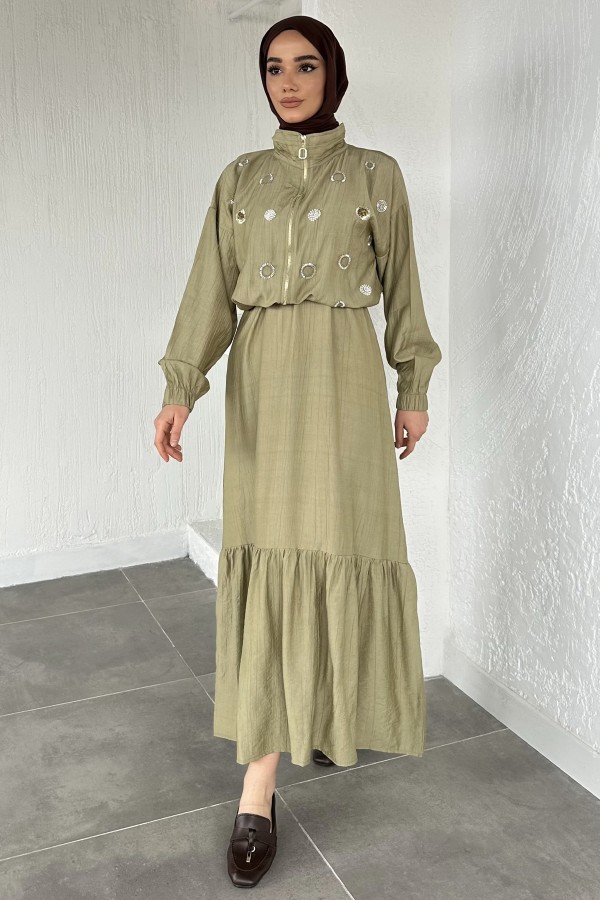 Kadın Ceketi Taşlı Elbise İkili Takım